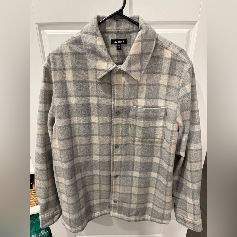Express Men's Light Gray Plaid Shirt Jacket